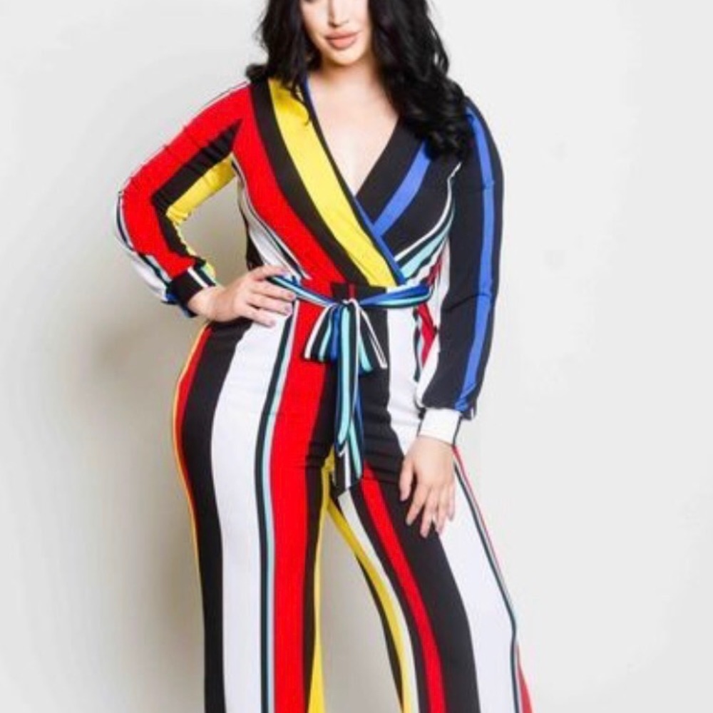 NWOT Plus Size Striped Pants Jumper - Picture 3 of 5